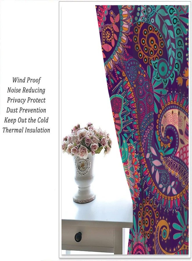 AuiMzoo Vintage Bohemian Curtains, Indian Bohemian Mandala Colorful Pattern Blackout Thermal Curtains, Bedroom Living Room Curtains, 2 Panel Set, 42x45 in. - Image 4